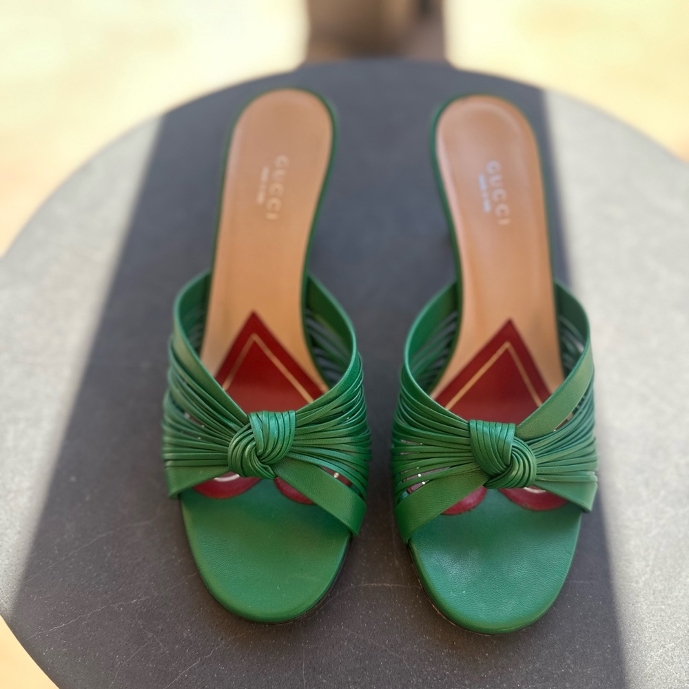 Gucci Green Knotted Mules kitten heels